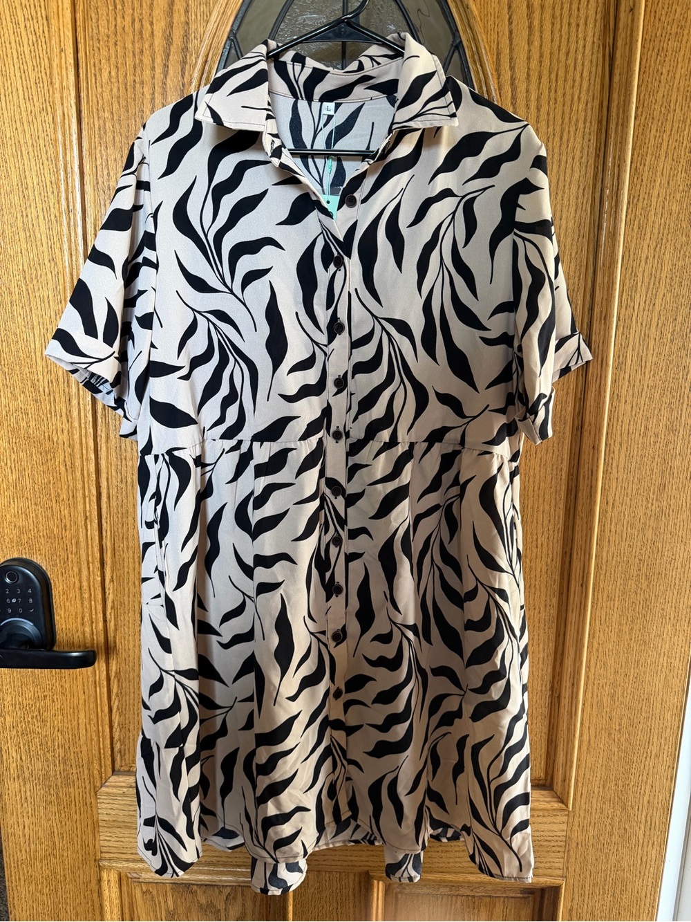 Tropical leaf button front mini dress